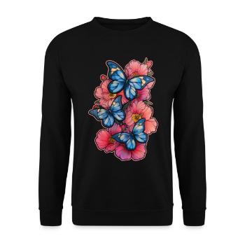 Schmetterling Blume - Unisex Pullover - Schwarz - Vorne - Alina (178cm) & Michal (187cm)
