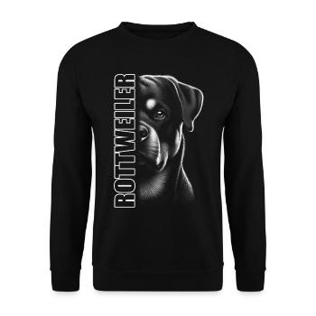 Rottweiler Porträt mit Schriftzug - Unisex Pullover - Schwarz - Vorne - Alina (178cm) & Michal (187cm)