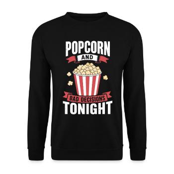 Popcorn and Bad Decisions Tonight – Filmabend - Unisex Pullover - Schwarz - Vorne - Alina (178cm) & Michal (187cm)