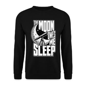 Astronomiehumor – The Moon Owes Me Sleep - Unisex Pullover - Schwarz - Vorne - Alina (178cm) & Michal (187cm)