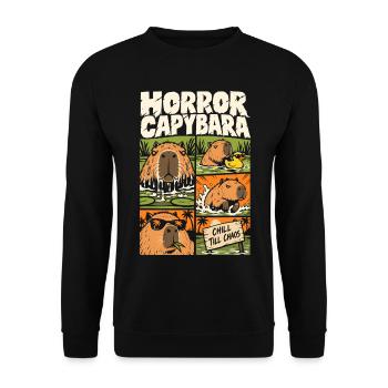 Horror Capybara – Chill Till Chaos Comic - Unisex Pullover - Schwarz - Vorne - Alina (178cm) & Michal (187cm)