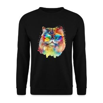 Coole bunte Perserkatze mit Sonnenbrille Katze - Unisex Pullover - Schwarz - Vorne - Alina (178cm) & Michal (187cm)