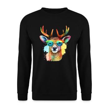 Colorful cool deer with sunglasses - Unisex Sweatshirt - black - Front - Alina (178cm) & Michal (187cm)