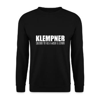 Klempner - Spezialist für Gas, Wasser und Scheisse - Unisex Pullover - Schwarz - Vorne - Alina (178cm) & Michal (187cm)
