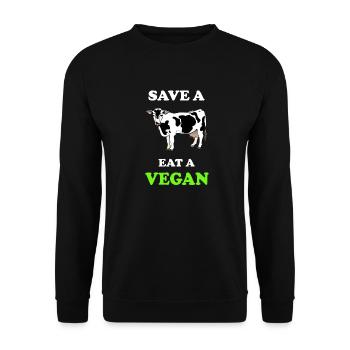 Anti Vegan Save a cow eat a vegan - Unisex Sweatshirt - black - Front - Alina (178cm) & Michal (187cm)