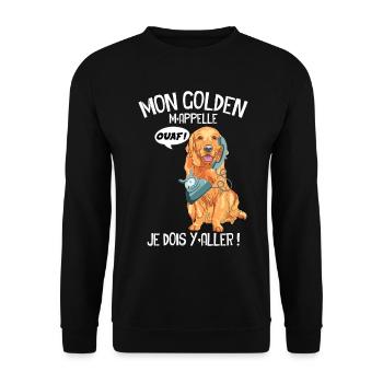 Mon golden m'appelle J'adore Cadeau Humour Chien - Sweat-shirt Unisexe - noir - Devant - Alina (178cm) & Michal (187cm)