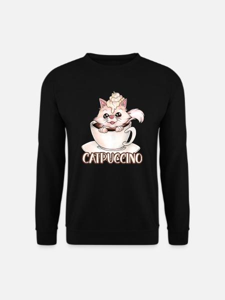 Catpuccino für Katzen und Kaffeeliebhaber Wortwitz - Unisex Pullover - Schwarz