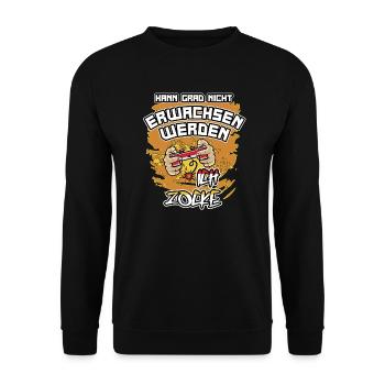 "...Ich zocke". Lustiges Design Für Gamer / Zocker - Unisex Pullover - Schwarz - Vorne - Alina (178cm) & Michal (187cm)