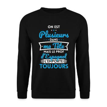 Plusieurs dans tête le Prof d'Espagnol l'emporte - Sweat-shirt Unisexe - noir - Devant - Alina (178cm) & Michal (187cm)