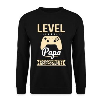 Level Papa freigeschaltet - Geschenkidee Vatertag - Unisex Pullover - Schwarz - Vorne - Alina (178cm) & Michal (187cm)
