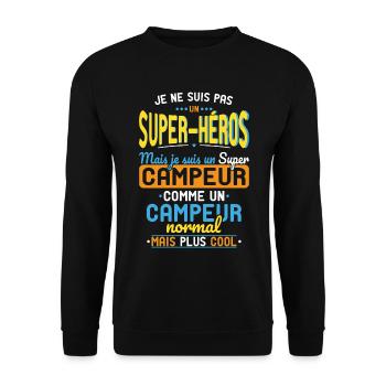 Not a Superhero but a Super Camper - Unisex Sweatshirt - black - Front - Alina (178cm) & Michal (187cm)