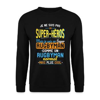 Kein Superheld, sondern ein Super-Rugby-Spieler - Unisex Pullover - Schwarz - Vorne - Alina (178cm) & Michal (187cm)