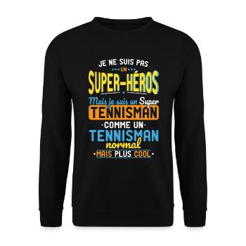 Kein Superheld, sondern ein Super-Tennisspieler - Unisex Pullover - Schwarz - Vorne - Alina (178cm) & Michal (187cm)
