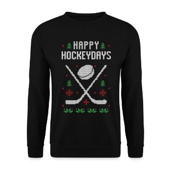 happy hockeydays ugly christmas hockey weihnachten - Unisex Pullover - Schwarz - Vorne - Alina (178cm) & Michal (187cm)