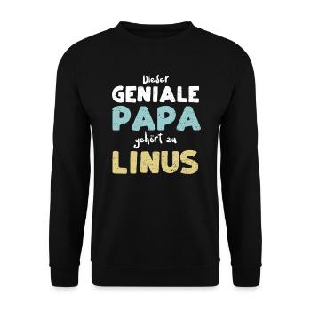 Dieser Geniale Papa Gehört Zu Linus - Unisex Pullover - Schwarz - Vorne - Alina (178cm) & Michal (187cm)