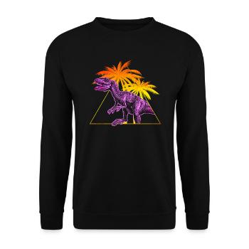 Vaporwave Allosaurus Dinosaurier - Unisex Pullover - Schwarz - Vorne - Alina (178cm) & Michal (187cm)