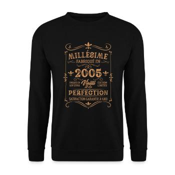 Vintage-Geburtstagsgeschenk aus dem Jahr 2005 - Unisex Pullover - Schwarz - Vorne - Alina (178cm) & Michal (187cm)