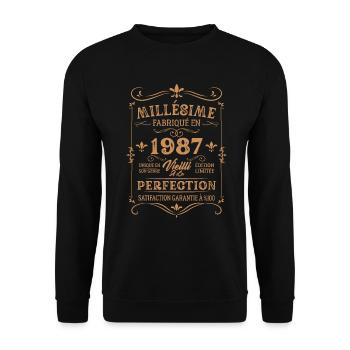 Vintage-Geburtstagsgeschenk aus dem Jahr 1987 - Unisex Pullover - Schwarz - Vorne - Alina (178cm) & Michal (187cm)