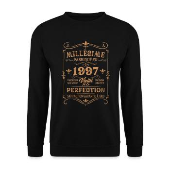 Vintage-Geburtstagsgeschenk aus dem Jahr 1997 - Unisex Pullover - Schwarz - Vorne - Alina (178cm) & Michal (187cm)