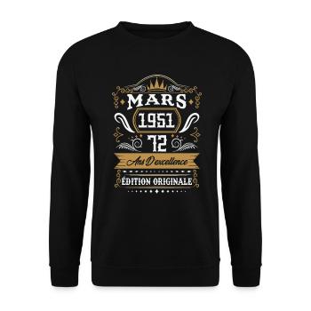 Mars 1951 72 Ans Rétro Cadeau D'anniversaire - Sweat-shirt Unisexe - noir - Devant - Alina (178cm) & Michal (187cm)