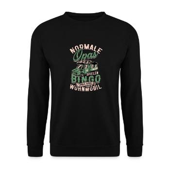 NORMALE OPAS SPIELEN BINGO COOLE OPAS WOHNMOBIL - - Unisex Pullover - Schwarz - Vorne - Alina (178cm) & Michal (187cm)