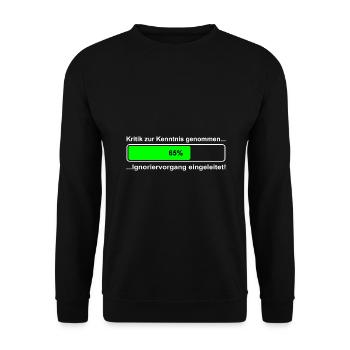 Kritik zur Kenntnis genommen I Handy Balken egal - Unisex Pullover - Schwarz - Vorne - Alina (178cm) & Michal (187cm)