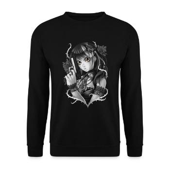 Manga Gun Girl Grau - Unisex Pullover - Schwarz - Vorne - Alina (178cm) & Michal (187cm)