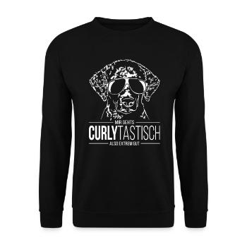 CURLYTASTISCH Curly Coated Retriever Hundespruch - Unisex Pullover - Schwarz - Vorne - Alina (178cm) & Michal (187cm)