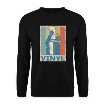 Retro Vintage Style DJ Deejee Vinyl Schallplatte - Unisex Pullover - Schwarz - Vorne - Alina (178cm) & Michal (187cm)