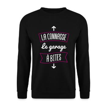garage à bite | cadeau beauf pour connasse - Sweat-shirt Unisexe - noir - Devant - Alina (178cm) & Michal (187cm)