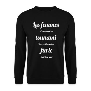 LES FEMMES C'EST COMME UN TSUNAMI - Humour homme - Sweat-shirt Unisexe - noir - Devant - Alina (178cm) & Michal (187cm)