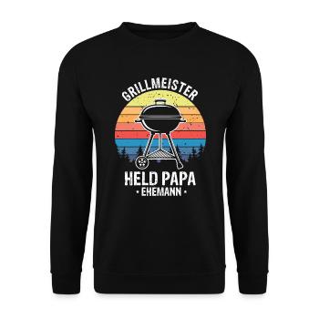 Papa Grillmeister - Unisex Pullover - Schwarz - Vorne - Alina (178cm) & Michal (187cm)
