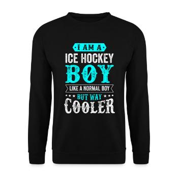 Ice Hockey Boy Eishockey Junge Mann Spruch - Unisex Pullover - Schwarz - Vorne - Alina (178cm) & Michal (187cm)
