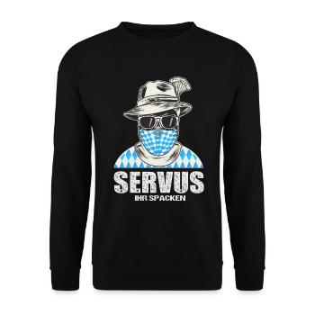 Volksfest Bayrisch Lustig Servus ihr Spacken - Unisex Pullover - Schwarz - Vorne - Alina (178cm) & Michal (187cm)