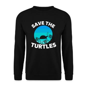 Ozean Tier Tierschutz Retro Rette die Schildkröten - Unisex Pullover - Schwarz - Vorne - Alina (178cm) & Michal (187cm)