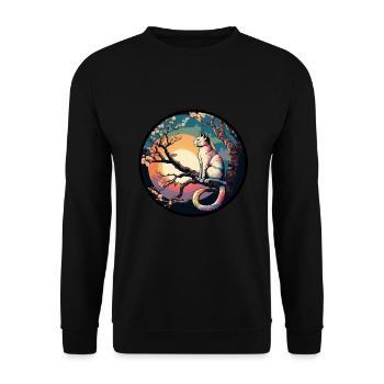 Katze Sonnenaufgang - Unisex Pullover - Schwarz - Vorne - Alina (178cm) & Michal (187cm)
