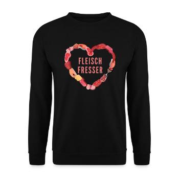 Fleisch Fresser Design Meat Fisch Wurst Herz - Unisex Pullover - Schwarz - Vorne - Alina (178cm) & Michal (187cm)