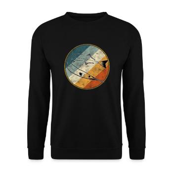Retro Hornhecht Wappen - Unisex Pullover - Schwarz - Vorne - Alina (178cm) & Michal (187cm)