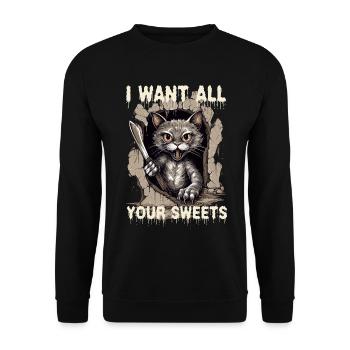 Zombie Cat Halloween Horror Monster Here's Kitty - Unisex Sweatshirt - black - Front - Alina (178cm) & Michal (187cm)