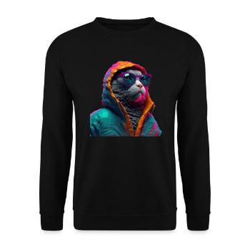 Katze mit Sonnenbrille Bunt Coole Katze - Unisex Pullover - Schwarz - Vorne - Alina (178cm) & Michal (187cm)