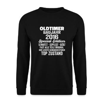 Original 2016 Jahrgang Vintage Geburtstag Retro - Unisex Pullover - Schwarz - Vorne - Alina (178cm) & Michal (187cm)