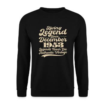 Es war einmal eine Legende. Dezember 1953 Geburts - Unisex Pullover - Schwarz - Vorne - Alina (178cm) & Michal (187cm)