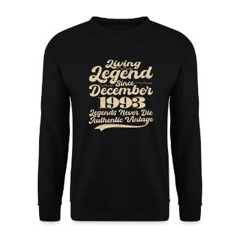 Es war einmal eine Legende. Dezember 1993 Geburts - Unisex Pullover - Schwarz - Vorne - Alina (178cm) & Michal (187cm)
