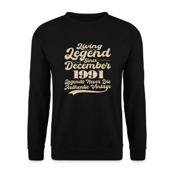 Es war einmal eine Legende. Dezember 1991 Geburts - Unisex Pullover - Schwarz - Vorne - Alina (178cm) & Michal (187cm)
