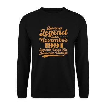 Es war einmal eine Legende. November 1991 Geburts - Unisex Pullover - Schwarz - Vorne - Alina (178cm) & Michal (187cm)