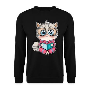 Katze Lesen Bücher Buch - Unisex Pullover - Schwarz - Vorne - Alina (178cm) & Michal (187cm)