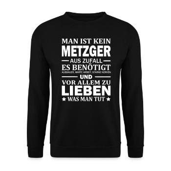 Man Ist Kein Metzger Aus Zufall Metzgerei - Unisex Pullover - Schwarz - Vorne - Alina (178cm) & Michal (187cm)