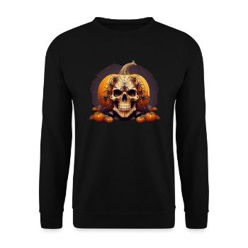Totenkopf Kürbis Spinne Halloween - Unisex Pullover - Schwarz - Vorne - Alina (178cm) & Michal (187cm)