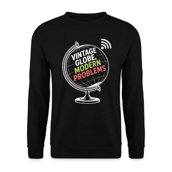 Vintage Globe Moderne Probleme Reisen Humor - Unisex Pullover - Schwarz - Vorne - Alina (178cm) & Michal (187cm)