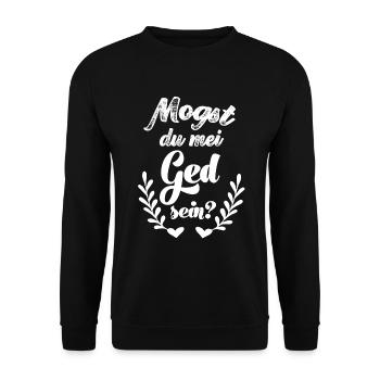 Mogst du mei Ged sein Patenonkel fragen Taufe Baby - Unisex Pullover - Schwarz - Vorne - Alina (178cm) & Michal (187cm)